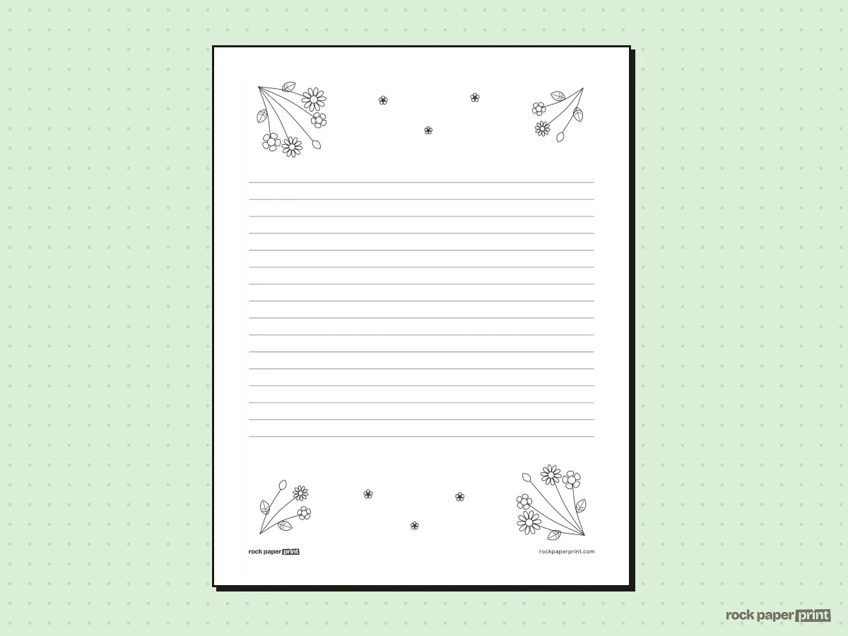 Floral Border Paper, black lines, printable PDF preview
