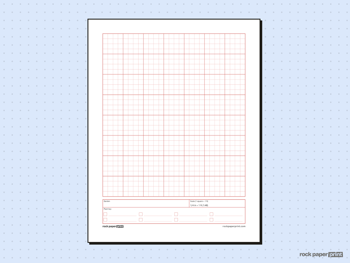Garden Planning Graph Paper, red lines, printable PDF preview