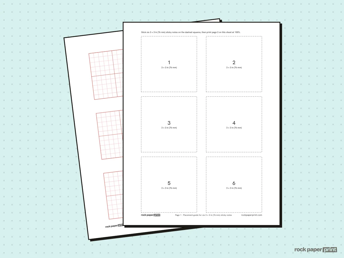 Graph Paper Sticky Note Template, red lines, printable PDF preview