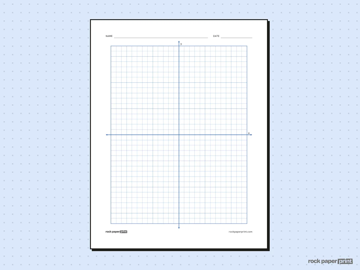Graph Paper with X and Y Axis, blue lines, printable PDF preview