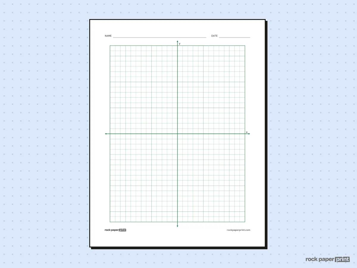 Graph Paper with X and Y Axis, green lines, printable PDF preview