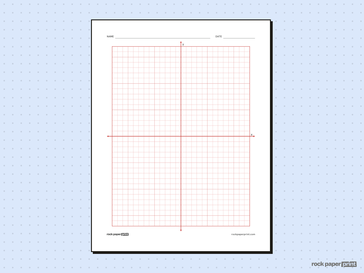 Graph Paper with X and Y Axis, red lines, printable PDF preview