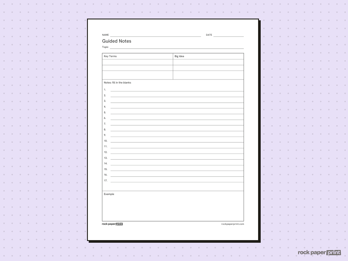 Guided Notes Template, black lines, printable PDF preview
