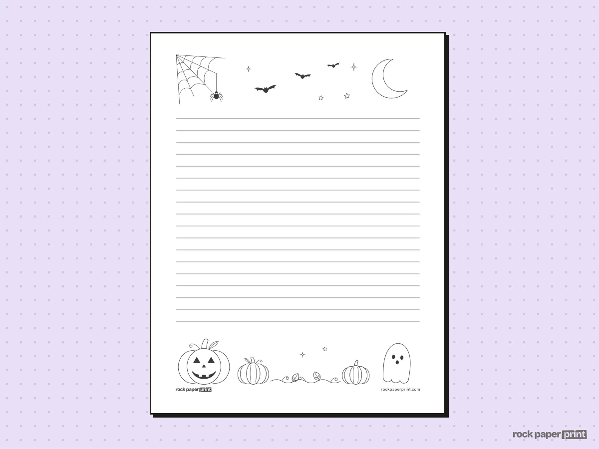 Halloween Writing Paper, black lines, printable PDF preview