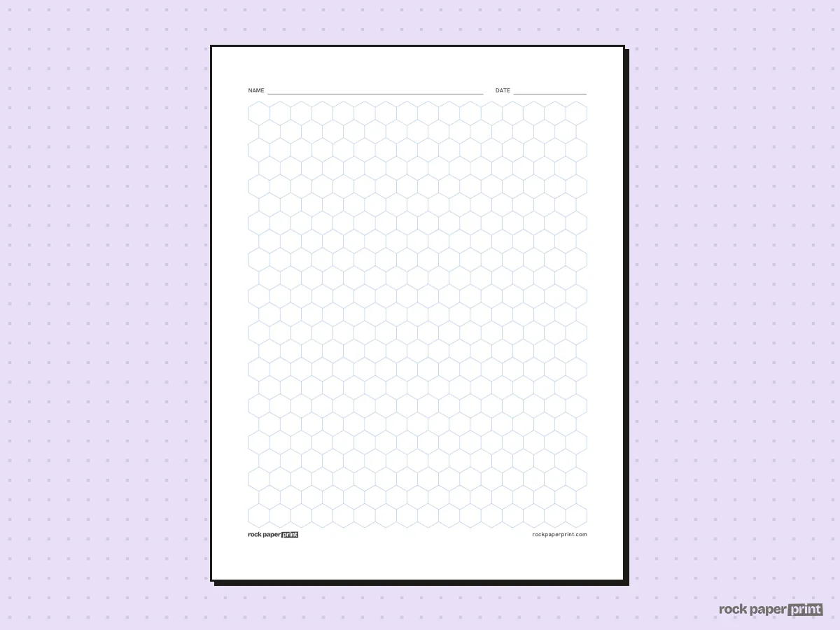 Hexagon Graph Paper, blue lines, printable PDF preview