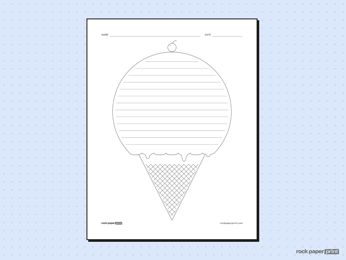 Ice Cream Writing Paper, black lines, printable PDF preview