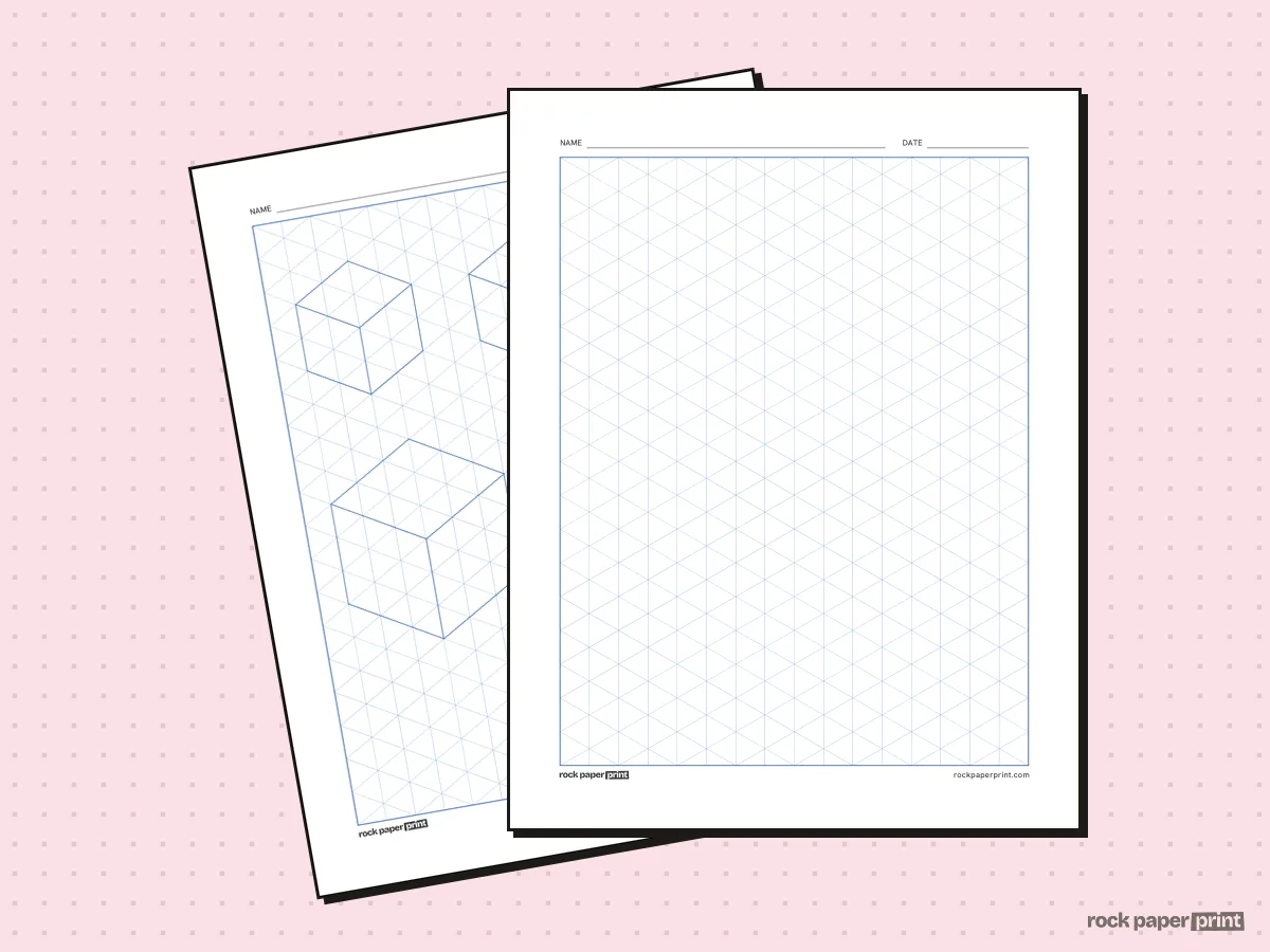 3D Isometric Drawing Paper, blue lines, printable PDF preview