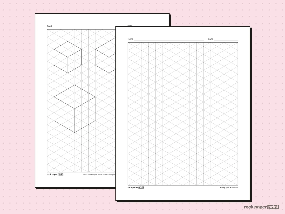 3D Isometric Drawing Paper, black lines, printable PDF preview