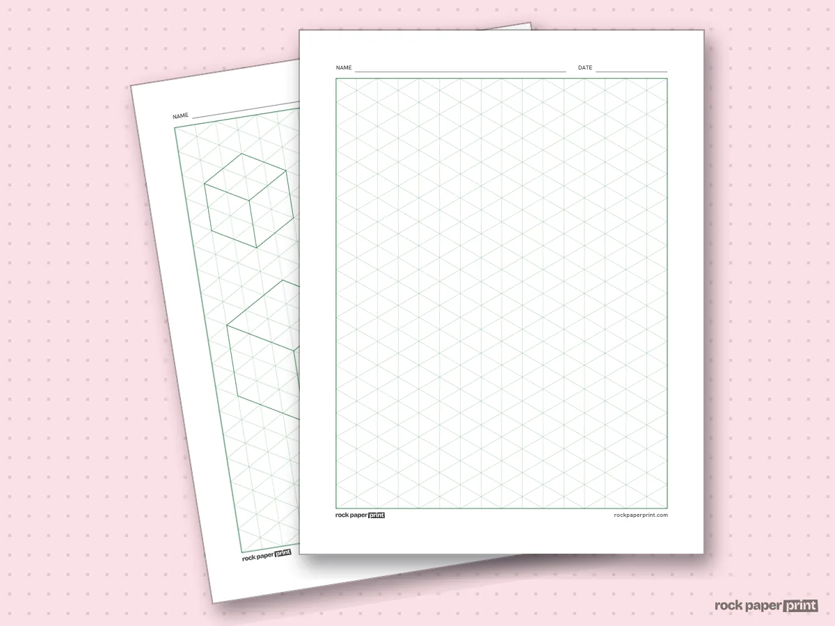 3D Isometric Drawing Paper, green lines, printable PDF preview