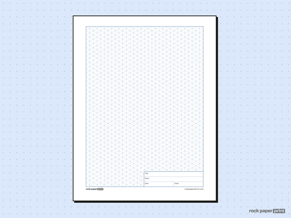 Isometric Paper with Title Block, blue lines, printable PDF preview