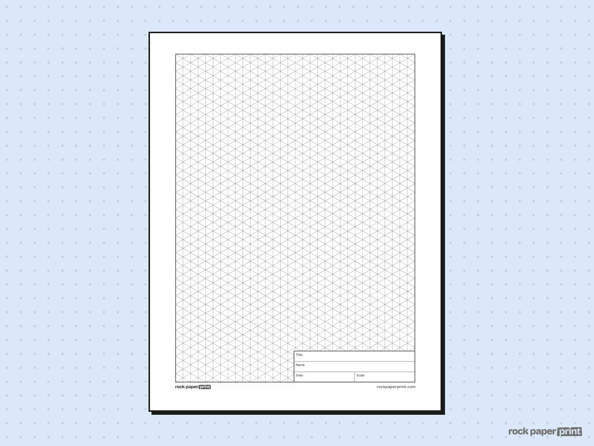 Isometric Paper with Title Block, black lines, printable PDF preview