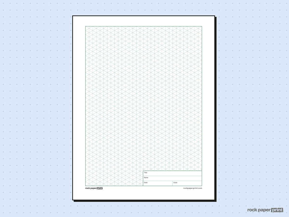 Isometric Paper with Title Block, green lines, printable PDF preview