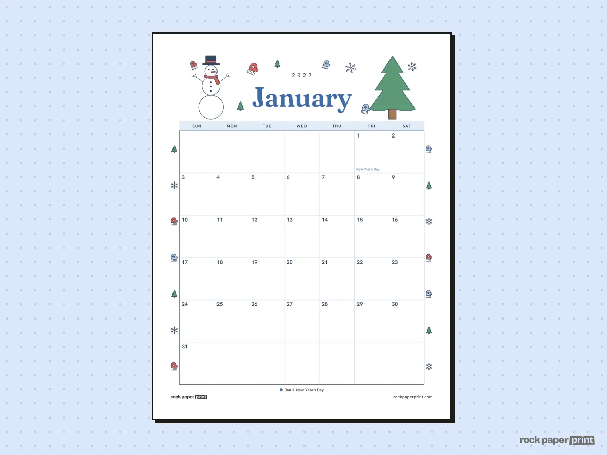 January 2027 Calendar with Canadian Holidays, Winter, printable PDF preview