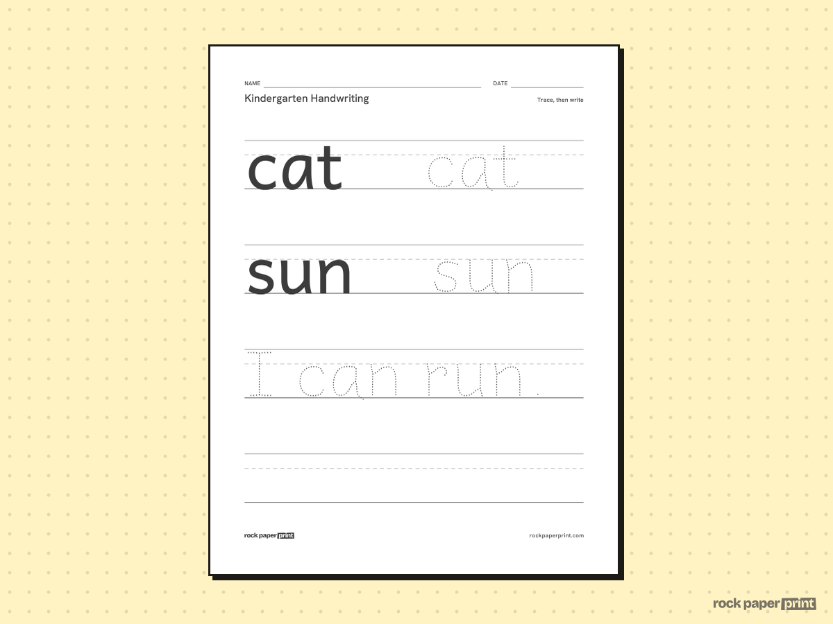 Kindergarten Handwriting Worksheets, black lines, printable PDF preview