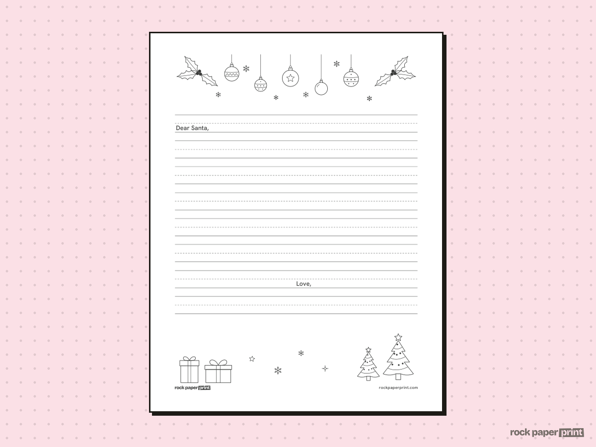Letter to Santa Paper, black lines, printable PDF preview