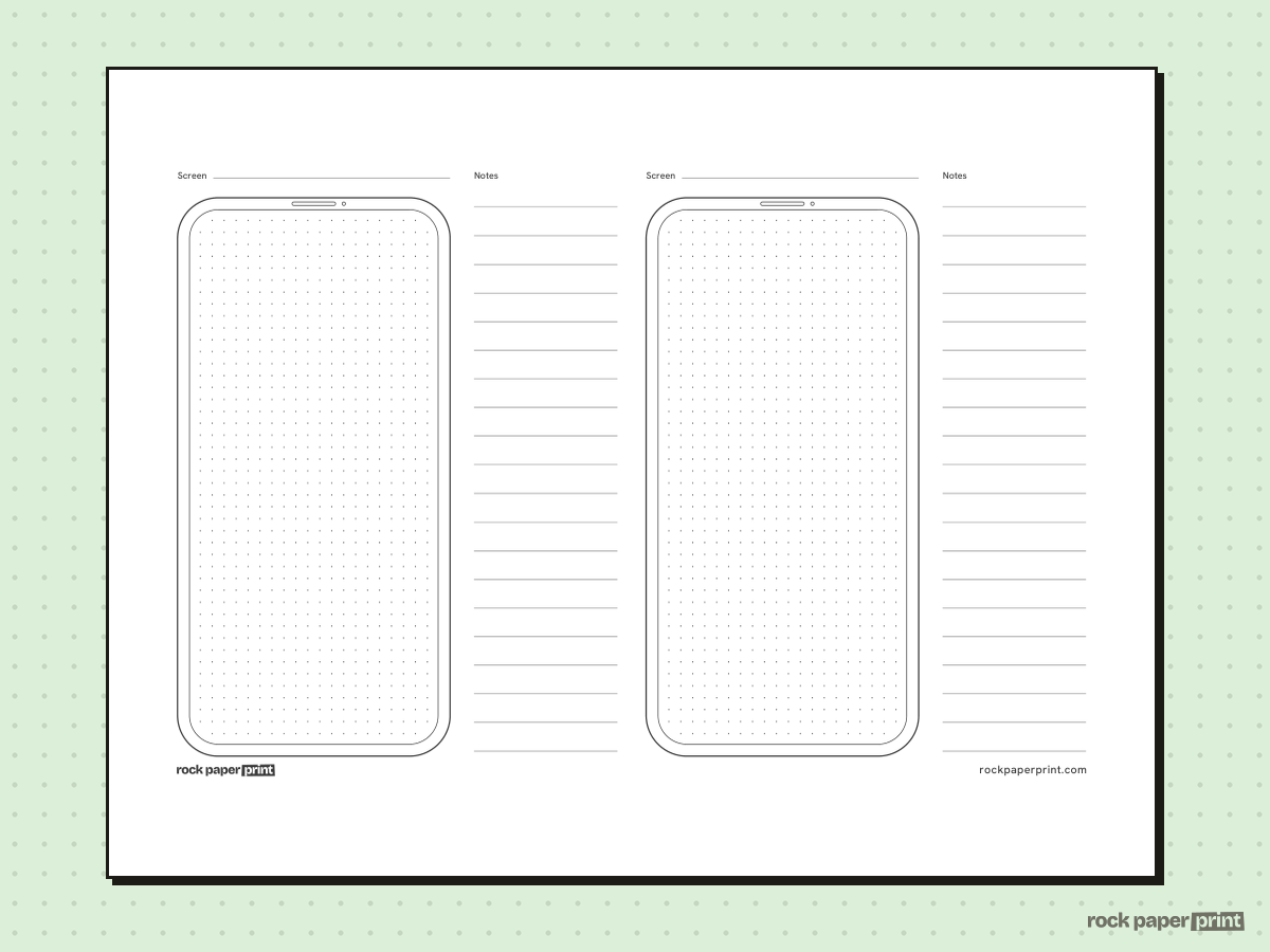 Mobile Wireframe Template, black lines, printable PDF preview