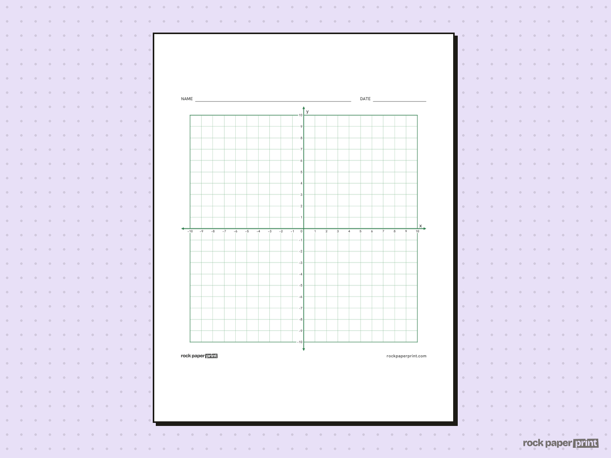 Numbered Coordinate Plane (10x10), green lines, printable PDF preview