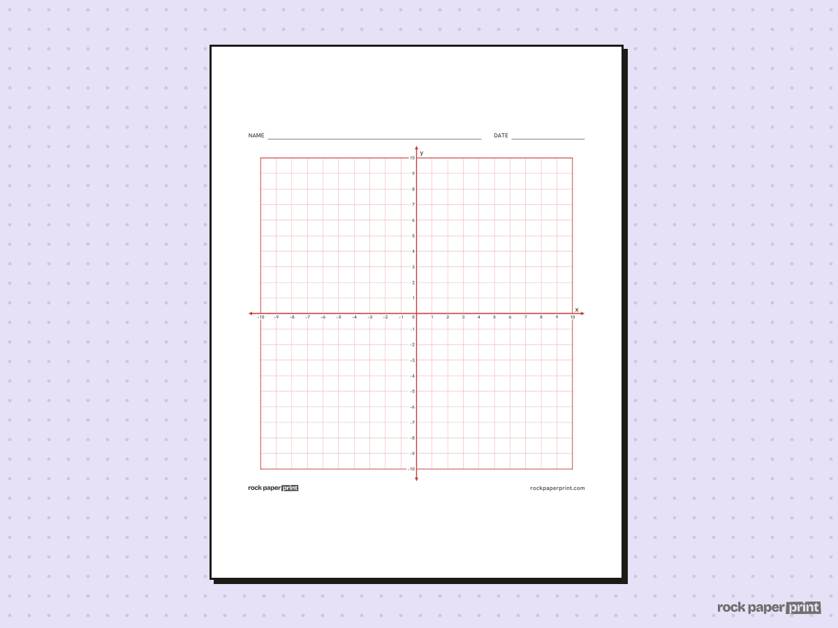Numbered Coordinate Plane (10x10), red lines, printable PDF preview