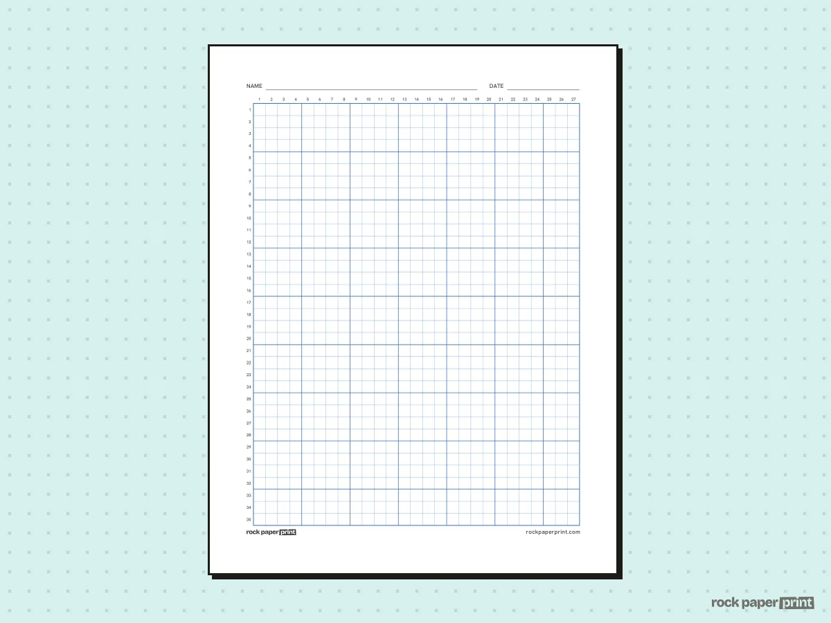 Numbered Graph Paper, blue lines, printable PDF preview