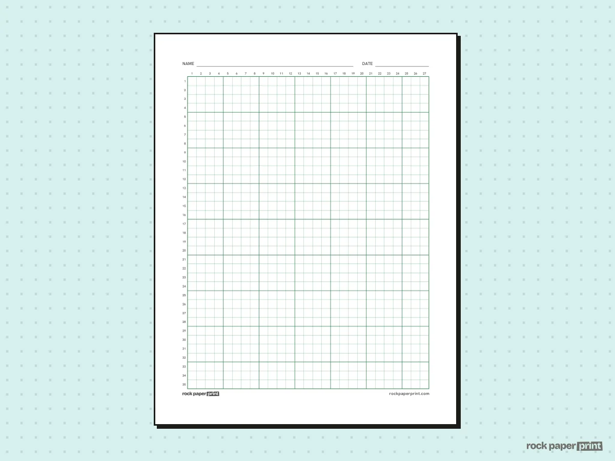 Numbered Graph Paper, green lines, printable PDF preview