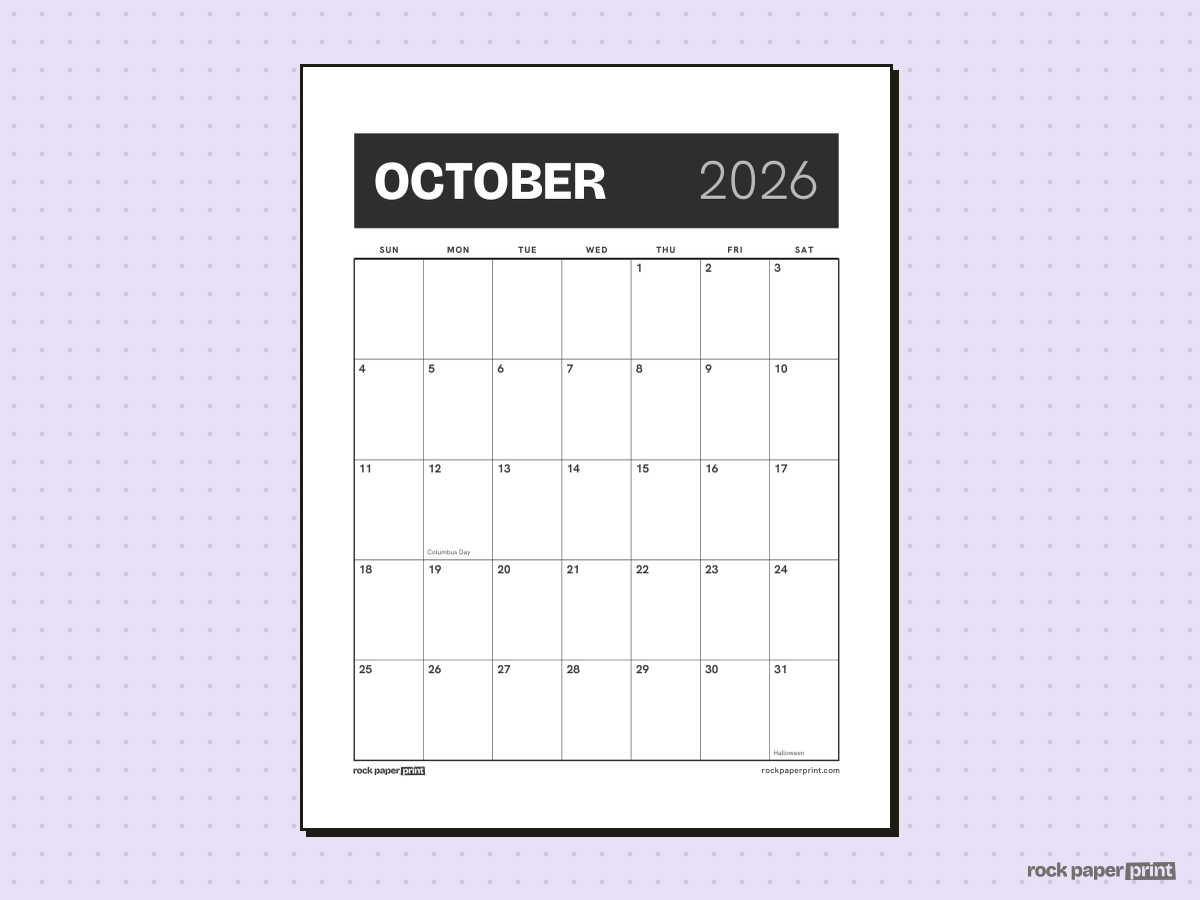 October 2026 Calendar, Bold header, printable PDF preview