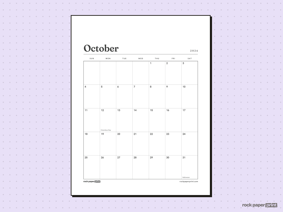 October 2026 Calendar, Plain, printable PDF preview