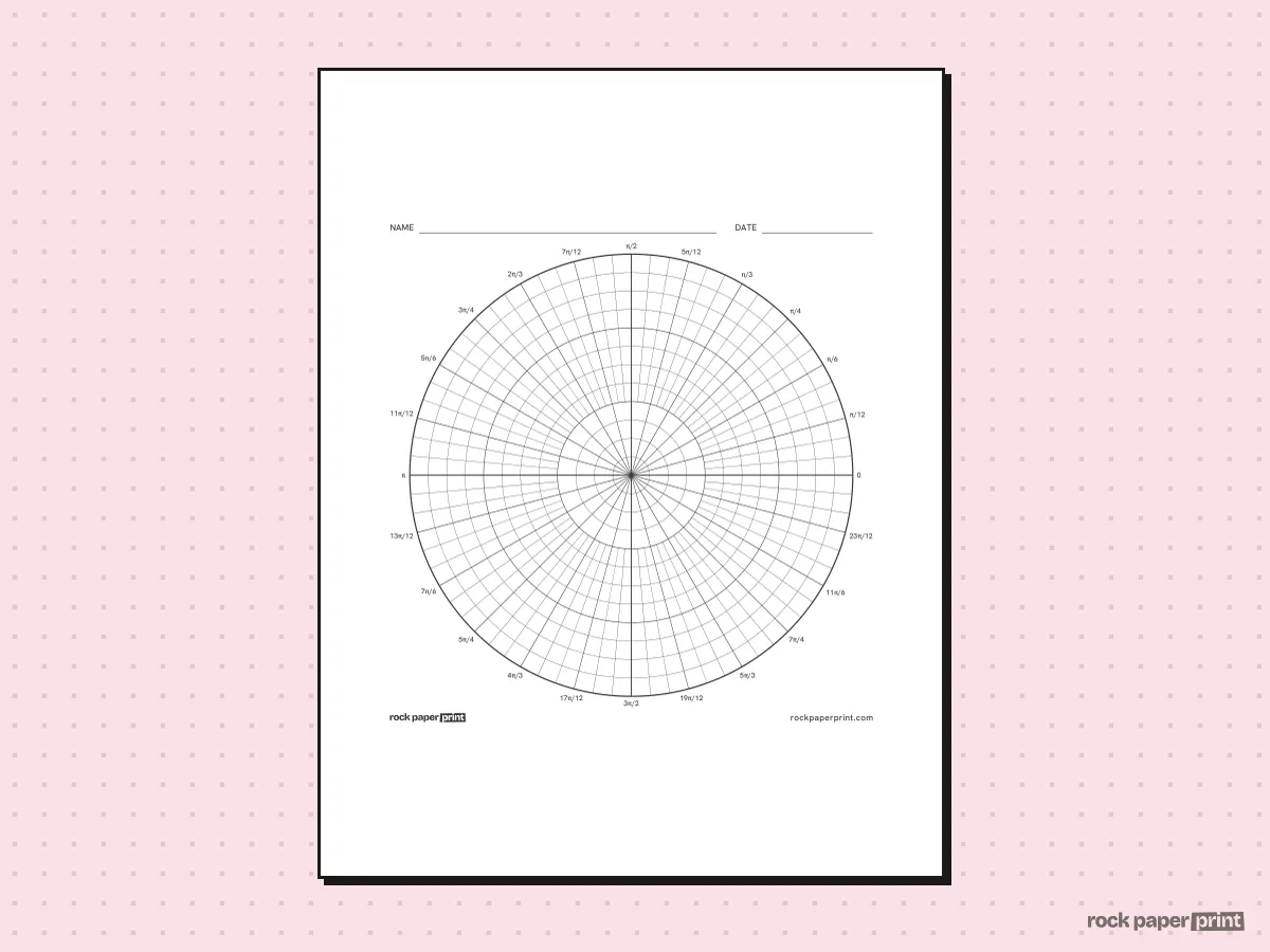Polar Graph Paper in Radians, black lines, printable PDF preview