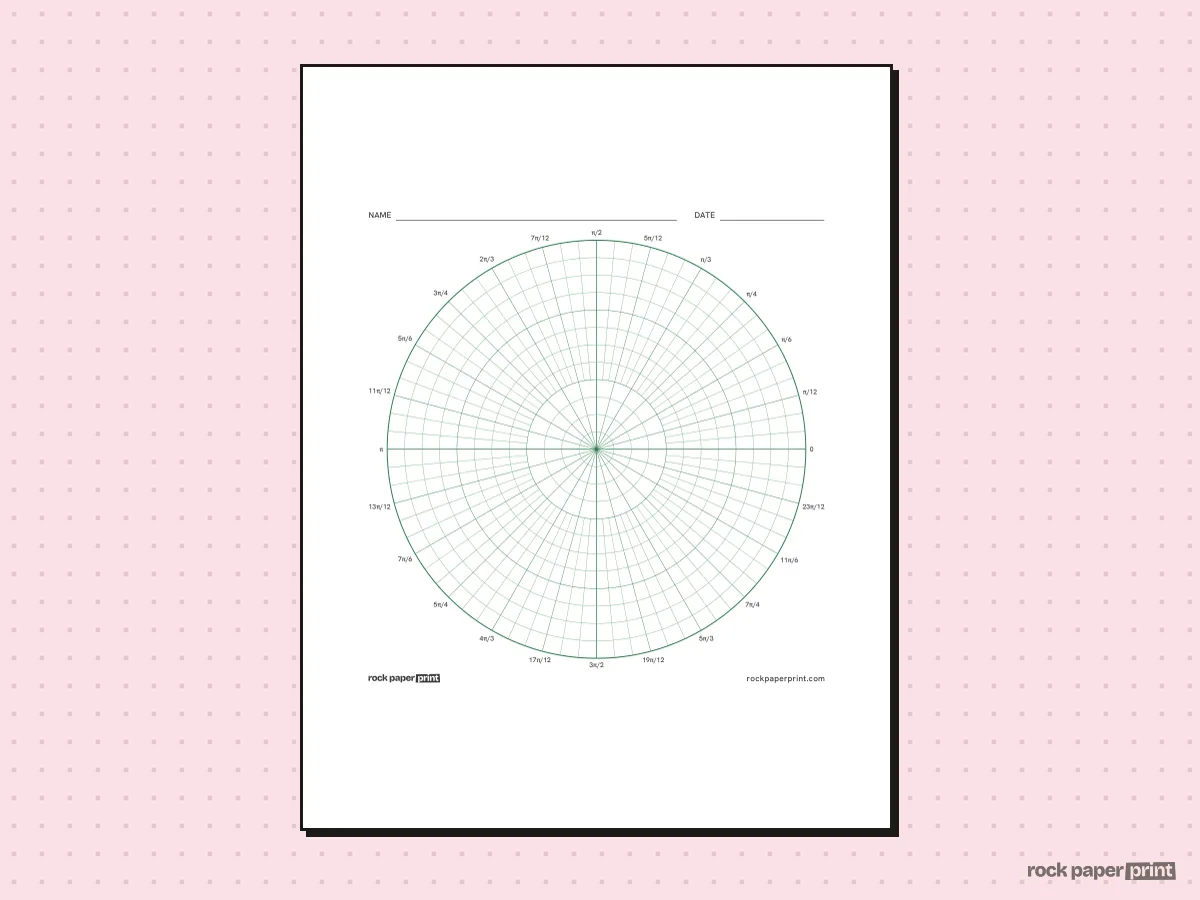 Polar Graph Paper in Radians, green lines, printable PDF preview