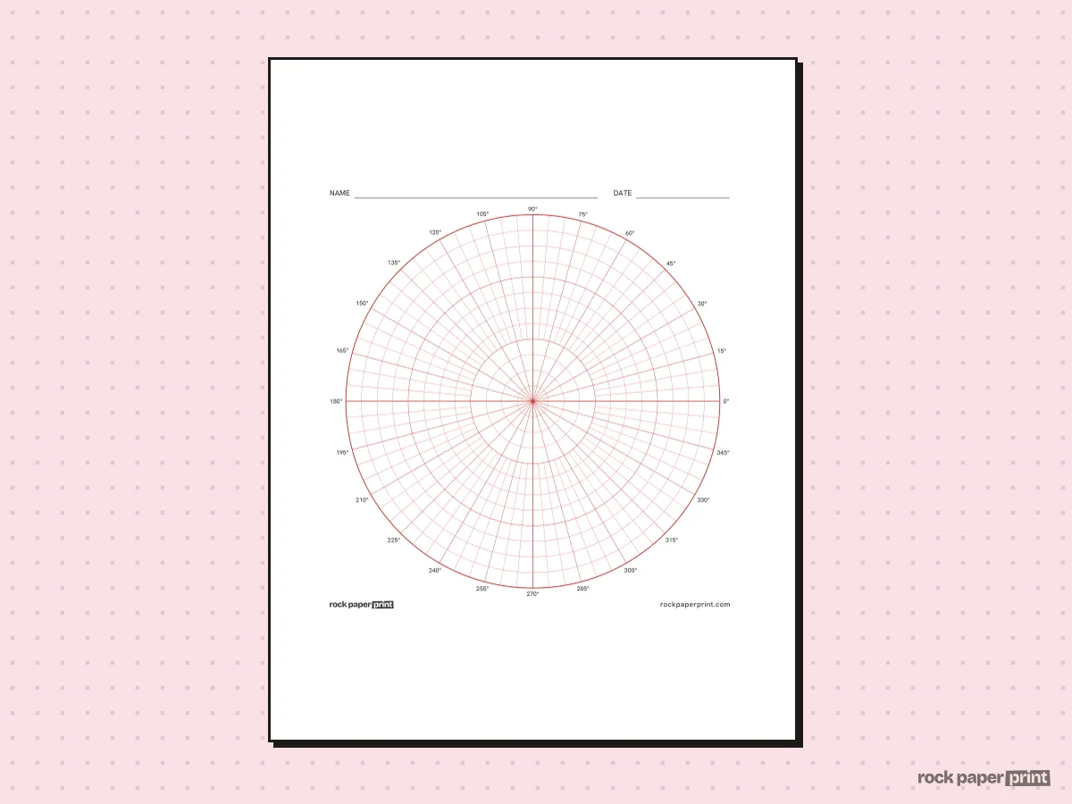 Polar Graph Paper, red lines, printable PDF preview