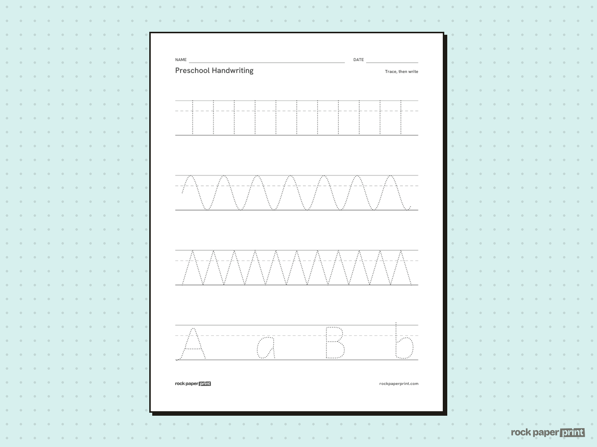 Preschool Handwriting Worksheets, black lines, printable PDF preview