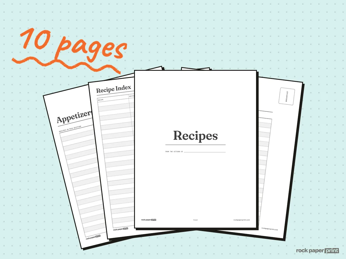 Recipe Page Template, Binder Index and Dividers, printable PDF preview