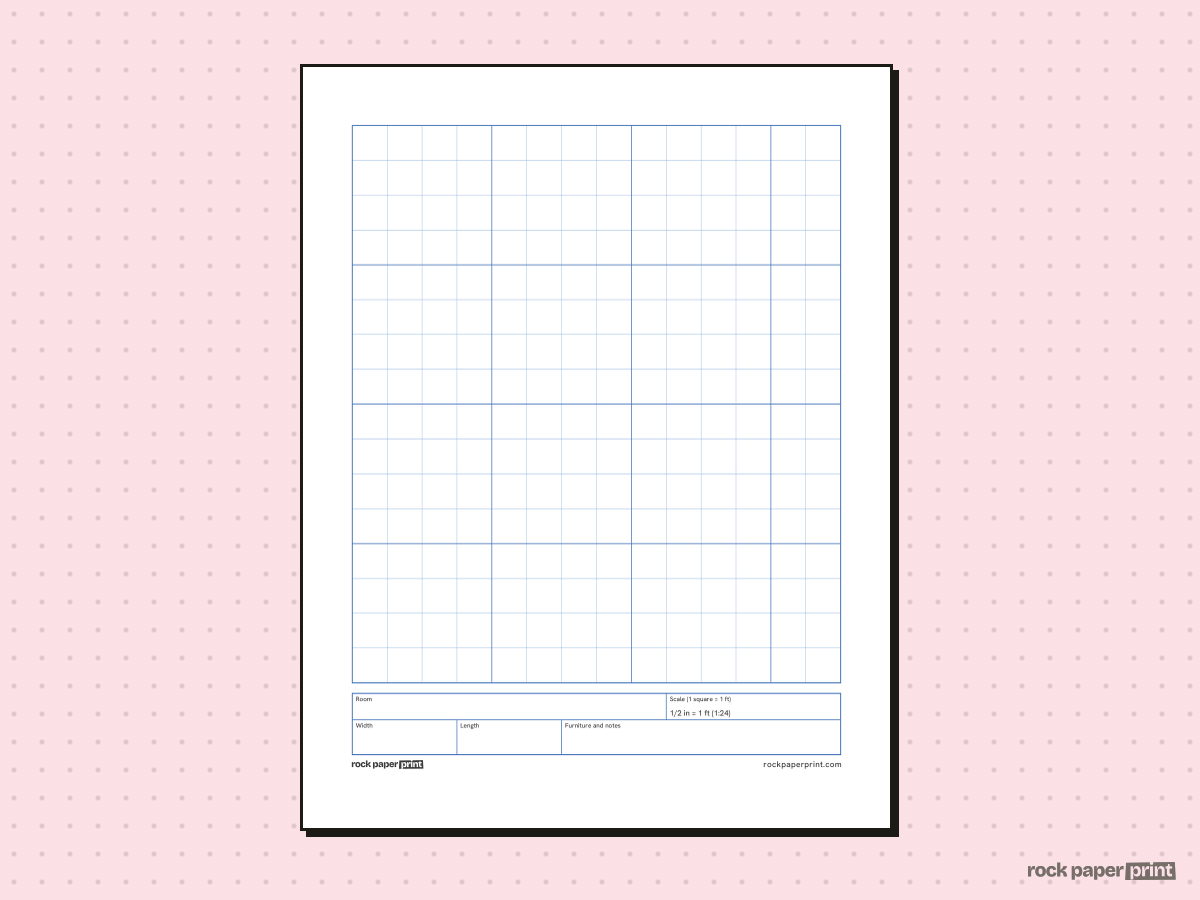 Room Layout Graph Paper, blue lines, printable PDF preview