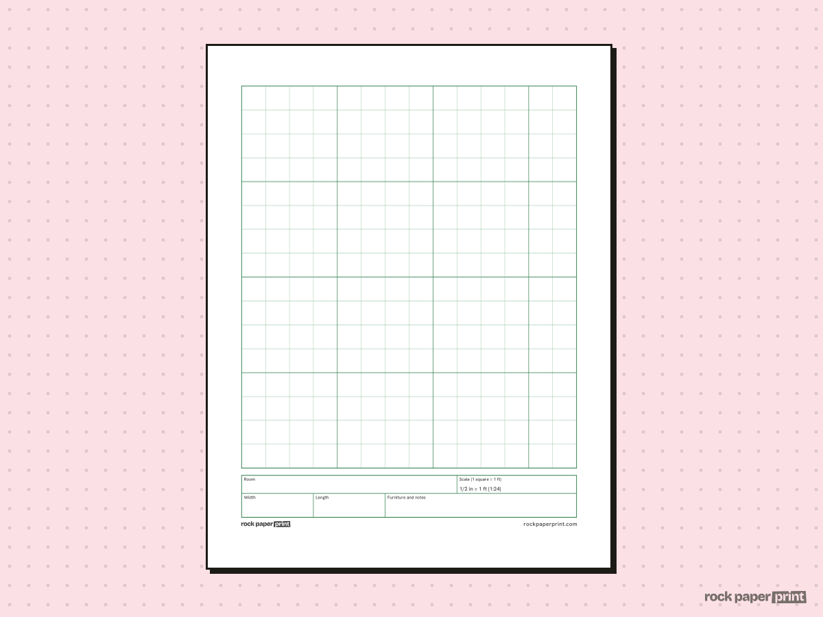 Room Layout Graph Paper, green lines, printable PDF preview
