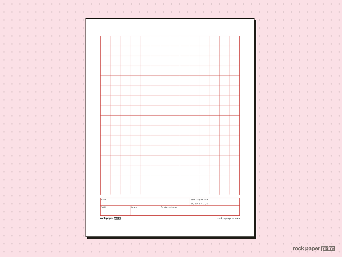 Room Layout Graph Paper, red lines, printable PDF preview