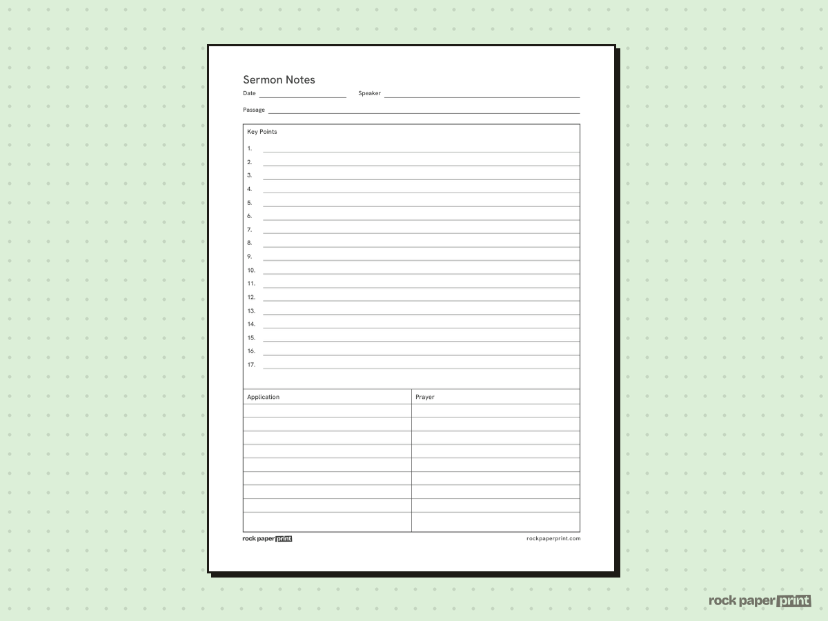 Bible Study Notes Template (Sermon Notes), black lines, printable PDF preview