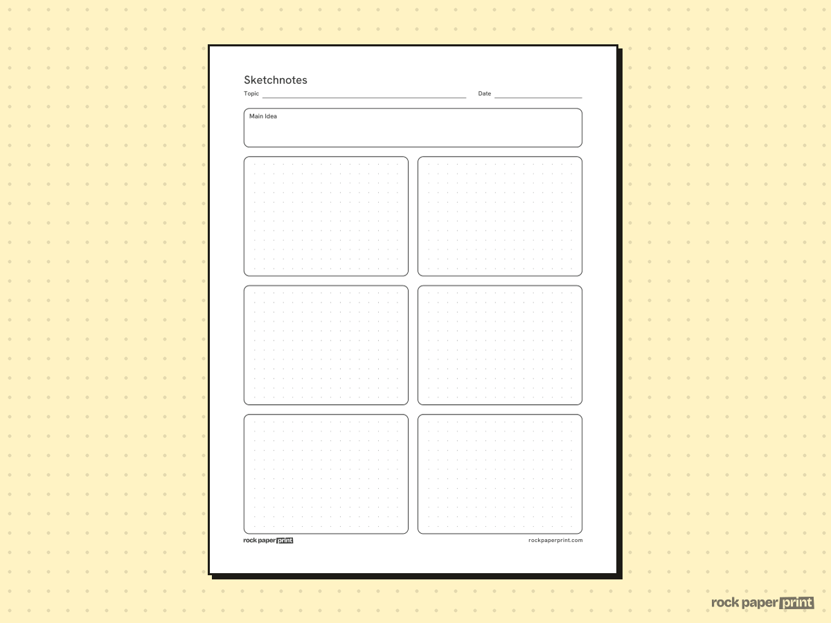 Sketchnotes Template, black lines, printable PDF preview