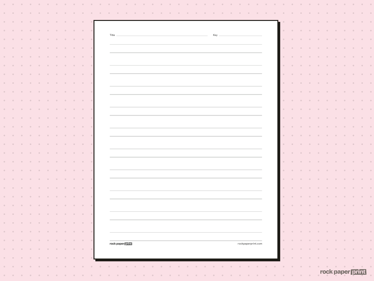 Songwriting Paper, black lines, printable PDF preview