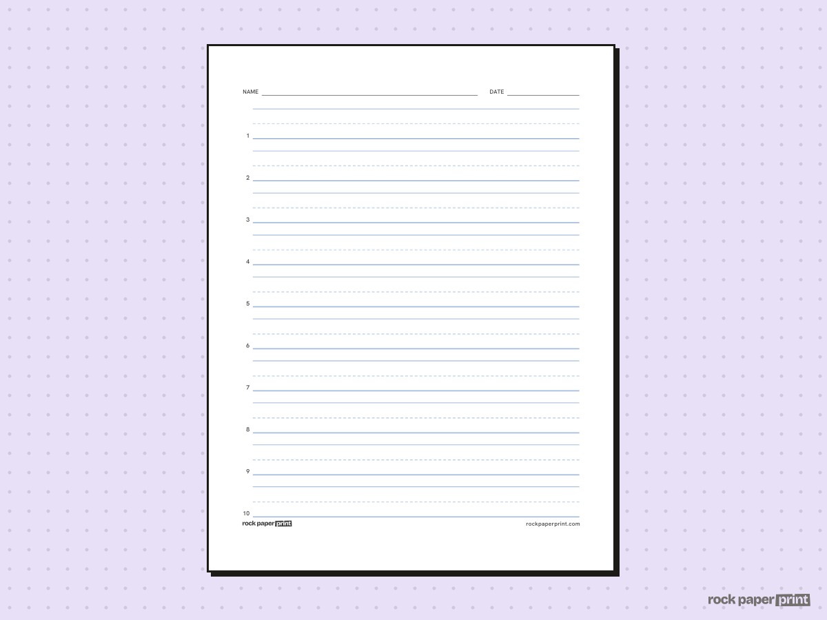 Spelling Test Paper, classic blue lines, printable PDF preview