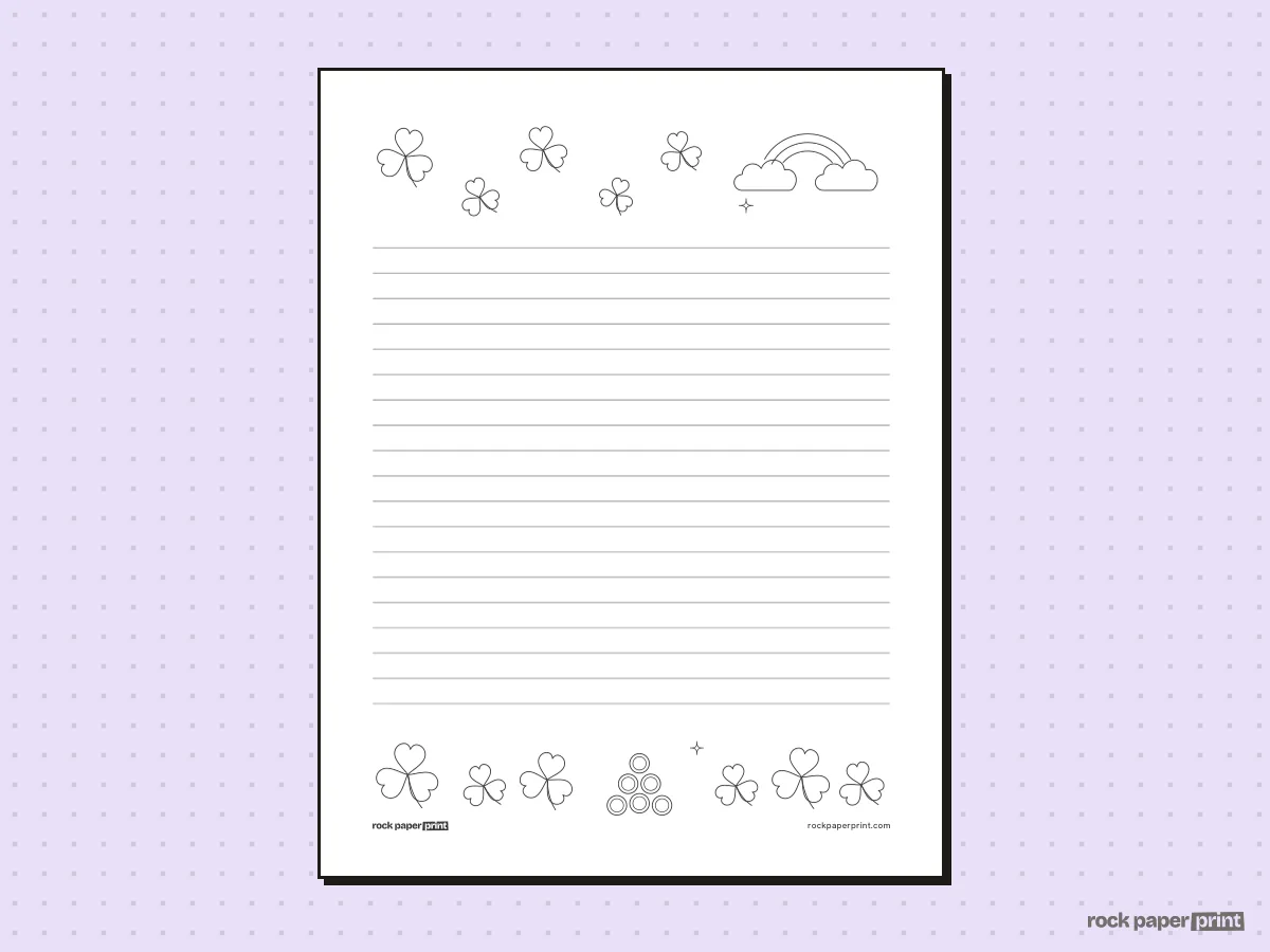 St. Patrick's Day Writing Paper, black lines, printable PDF preview