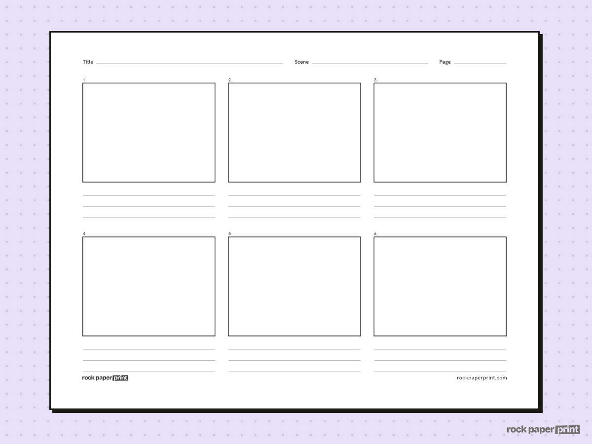 Storyboard Template, black lines, printable PDF preview