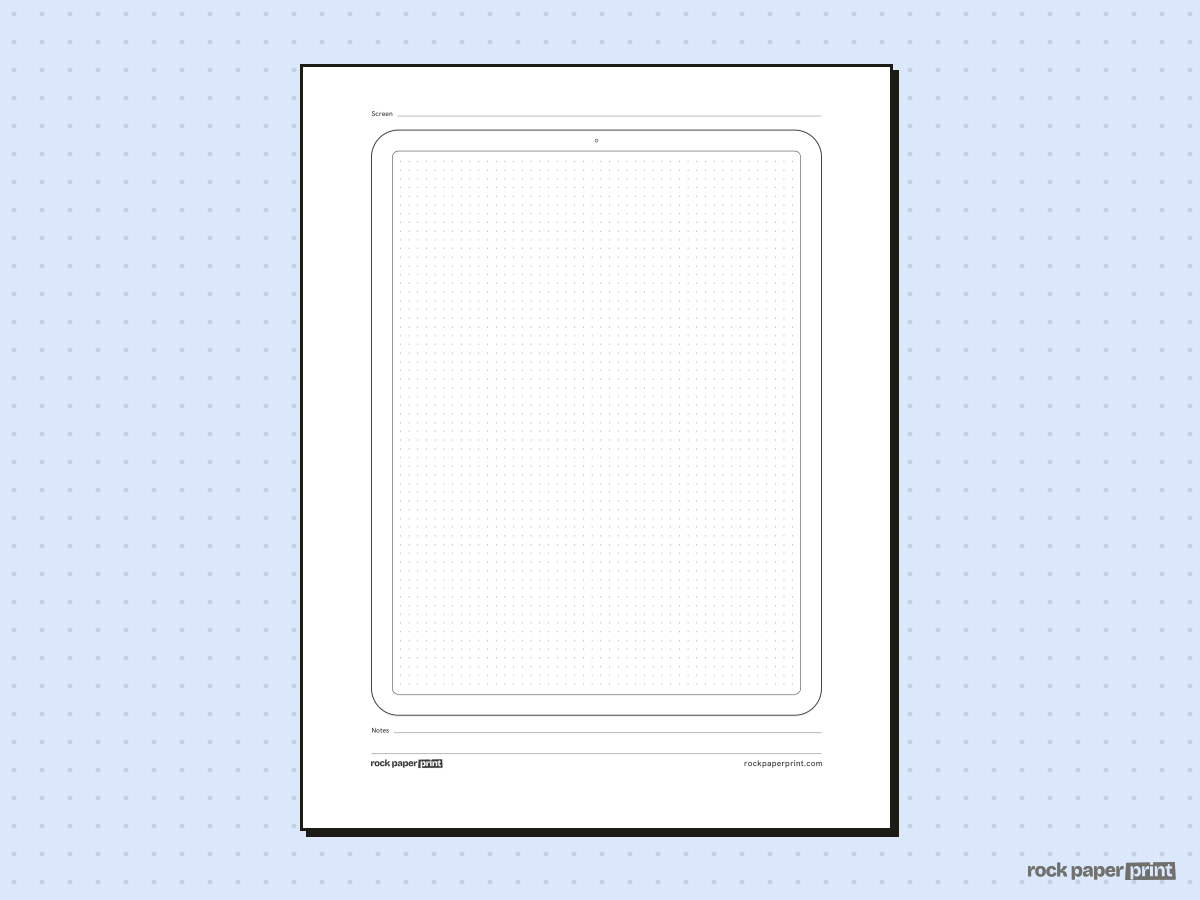 Tablet Wireframe Template, black lines, printable PDF preview