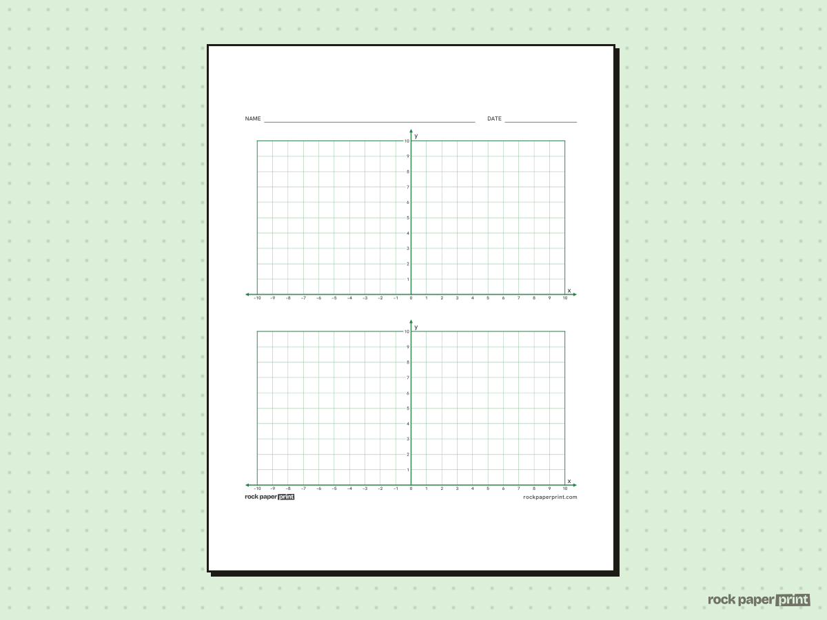 Two-Quadrant Coordinate Plane, green lines, printable PDF preview