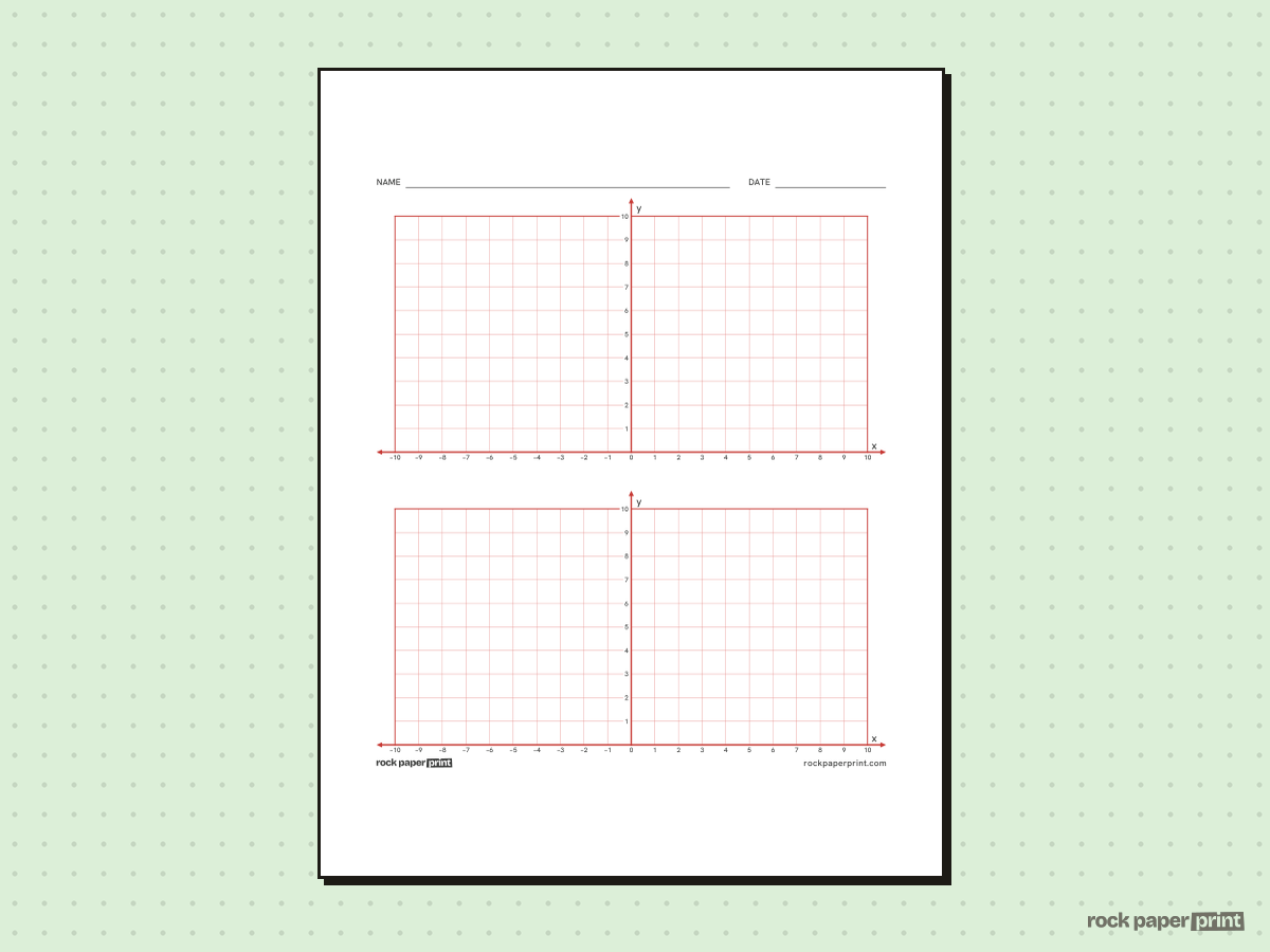 Two-Quadrant Coordinate Plane, red lines, printable PDF preview