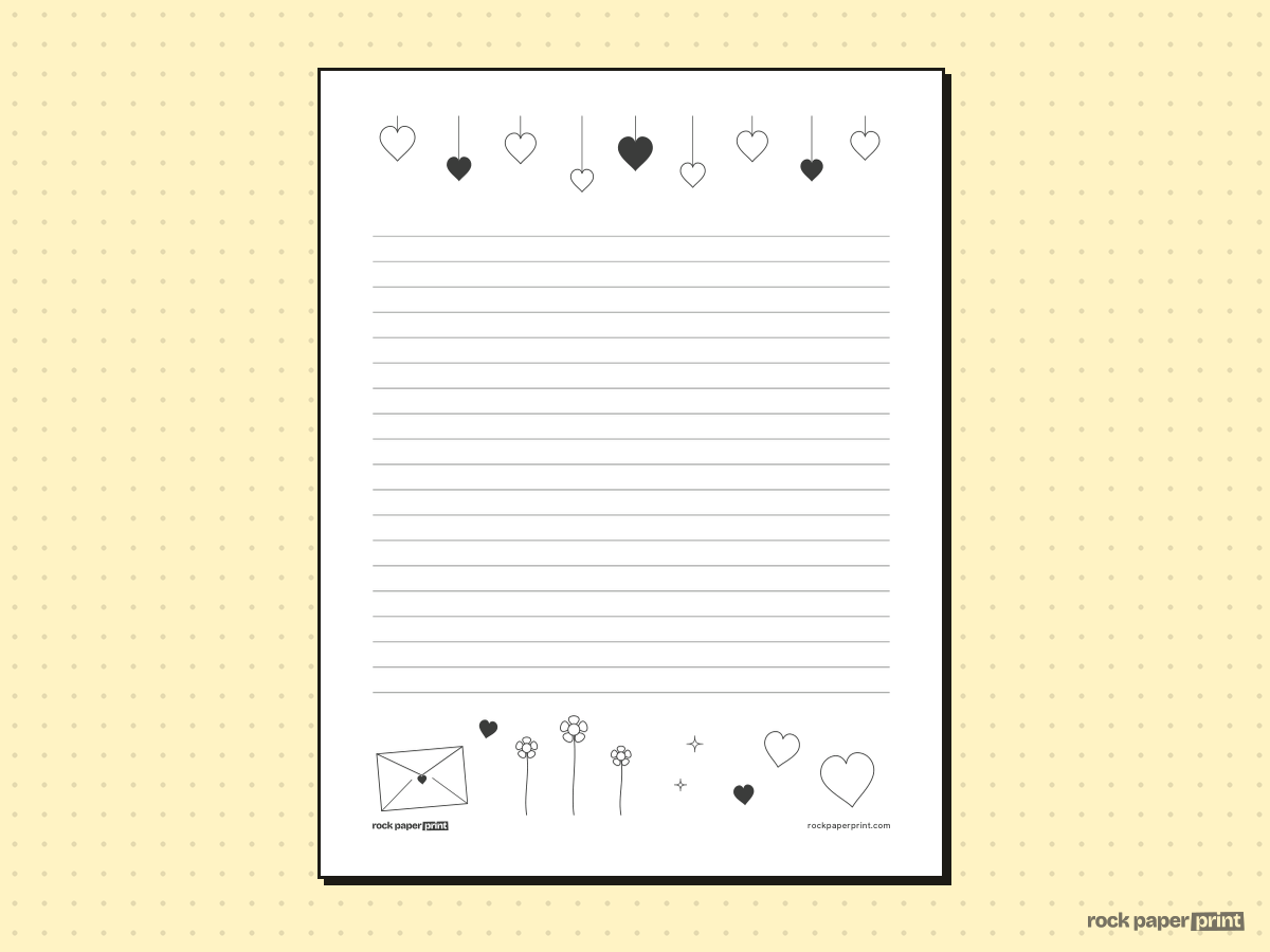 Valentine's Day Writing Paper, black lines, printable PDF preview
