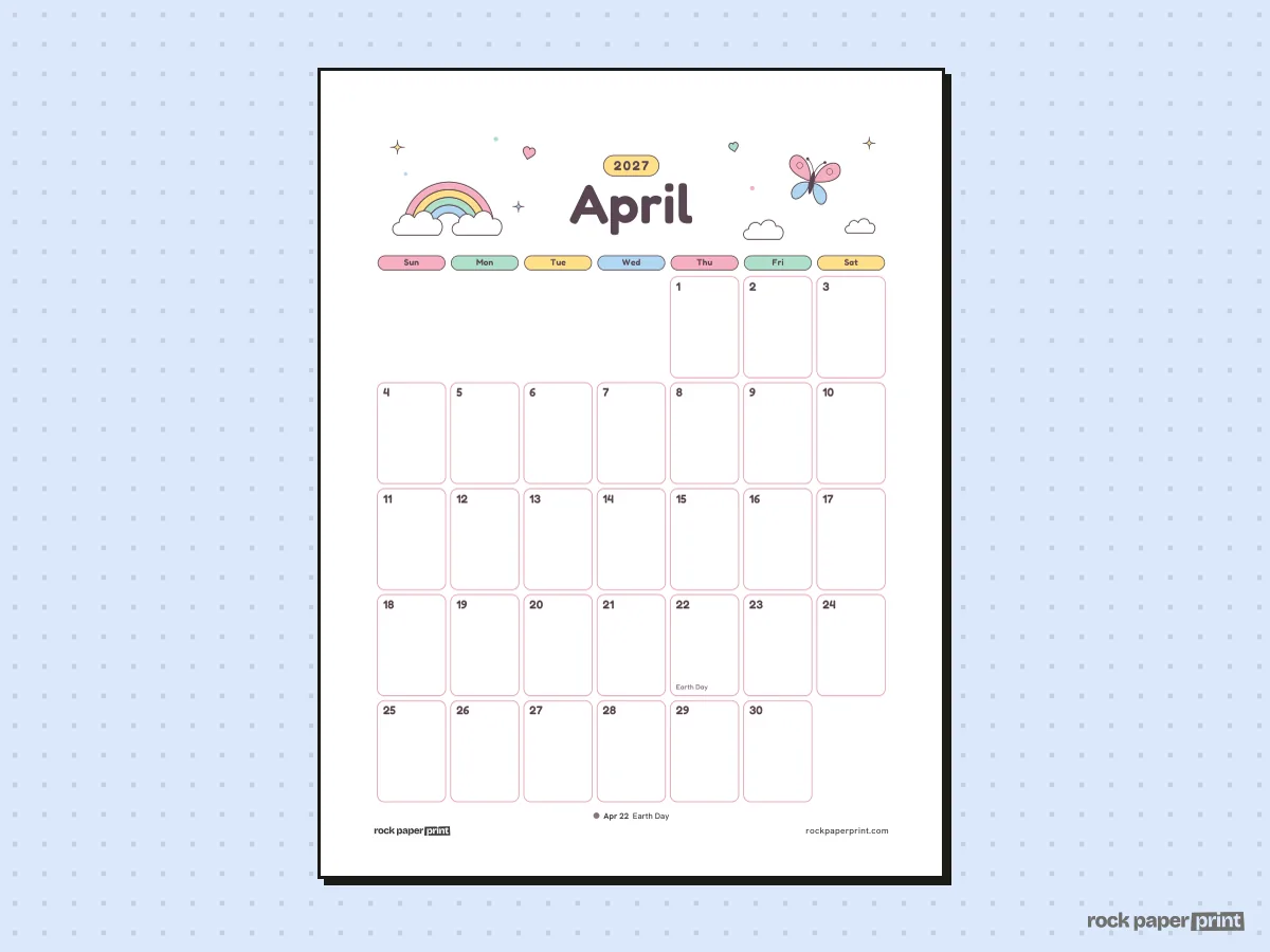 April 2027 Calendar with Canadian Holidays, Cute, printable PDF preview