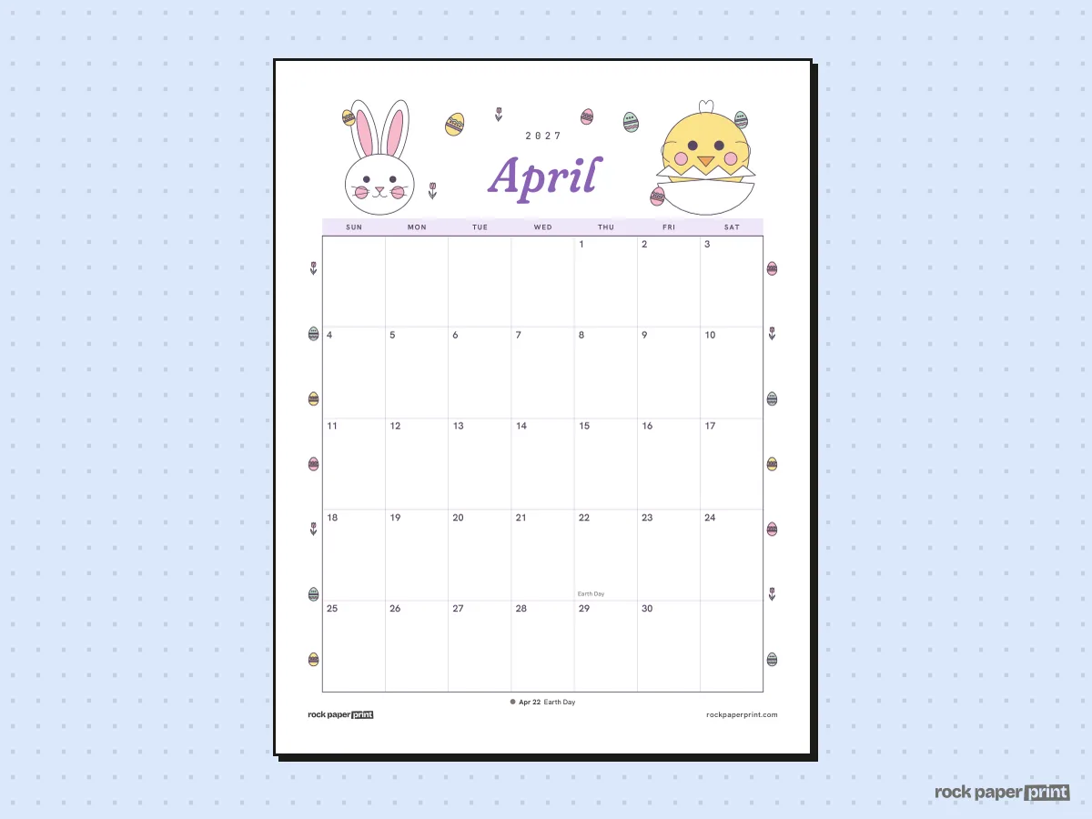 April 2027 Calendar with Canadian Holidays, Easter, printable PDF preview