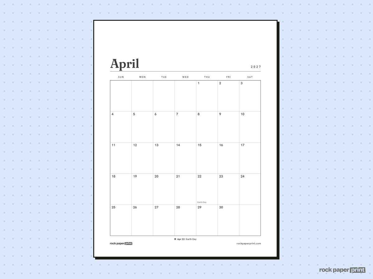April 2027 Calendar with Canadian Holidays, Plain, printable PDF preview
