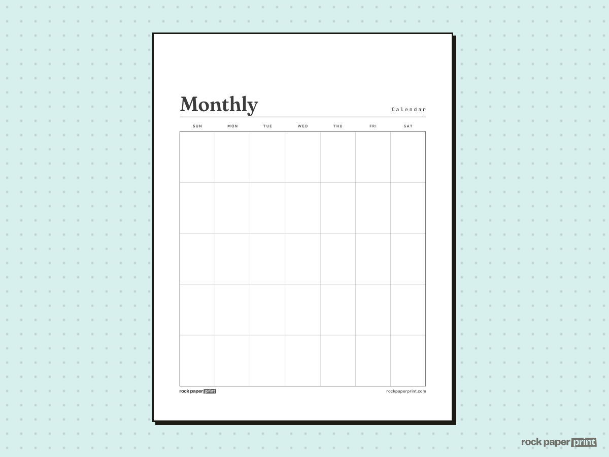 Blank Monthly Calendar, Plain · 5 weeks, printable PDF preview
