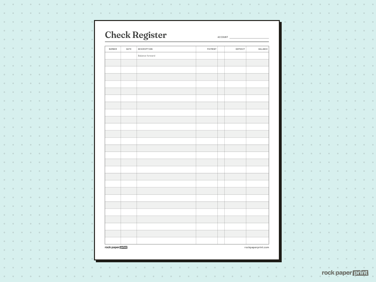 Check Register, Full Page, printable PDF preview