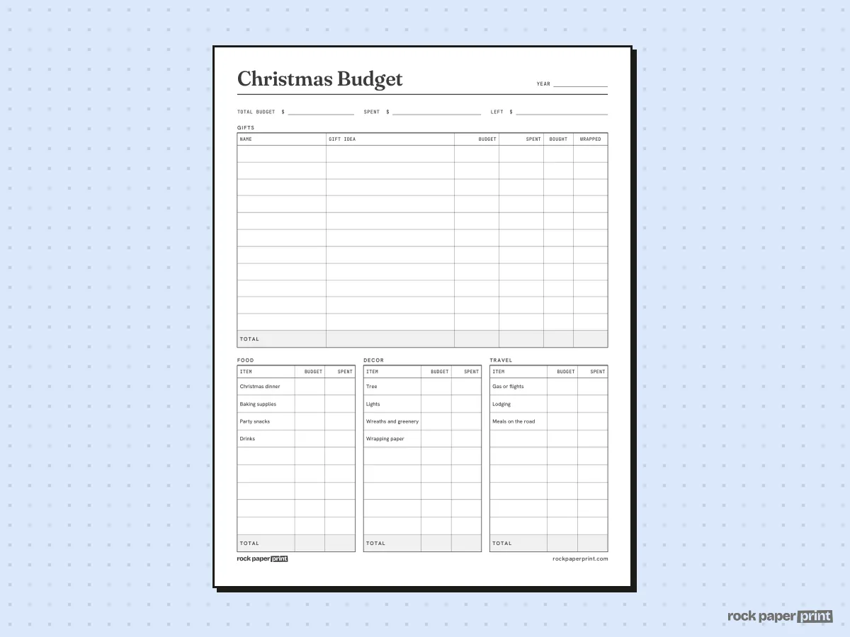 Christmas Budget Planner, Standard, printable PDF preview
